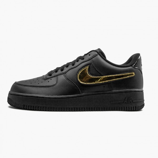 Nike Air Force 1 Svart Metallic Gull Removable Swoosh Pack CT2252 001 Dame/Herre