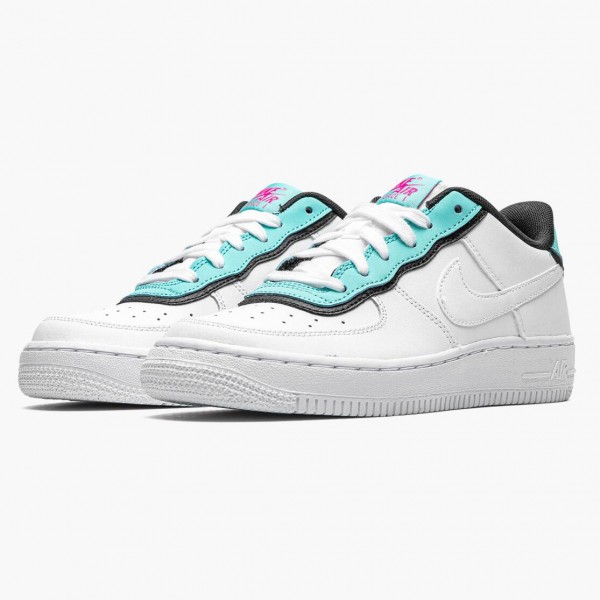 Blå  Nike Air Force 1 Low GS Double Layer Aqua Svart BV1084 100 Dame Sneakers