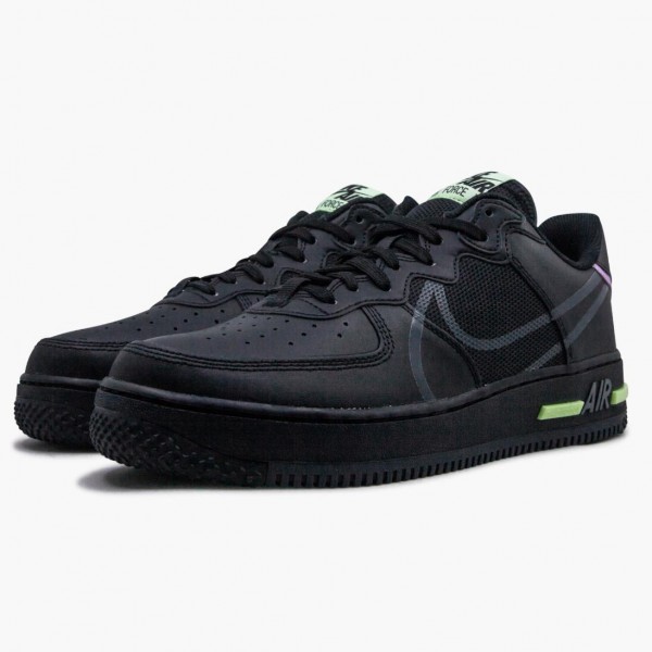 Rød  Nike Air Force 1 React Svart Violet Star Barely Volt CD4366 001 Dame/Herre Sko