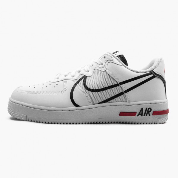 Nike Air Force 1 React Hvit Svart Rød CD4366 100 Dame/Herre