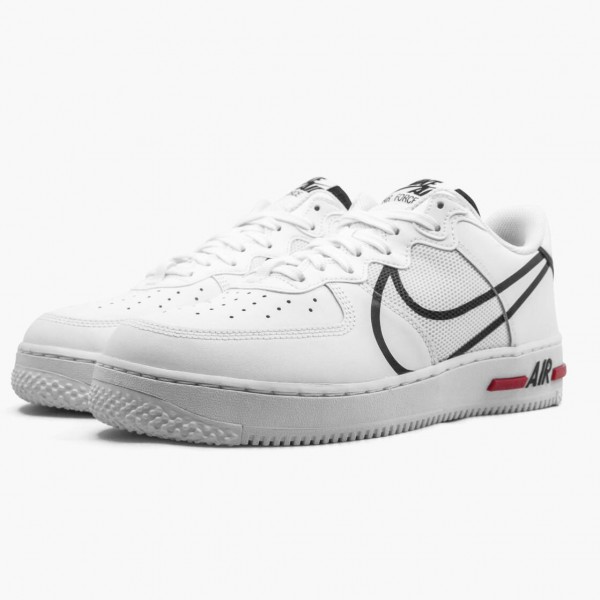 Svart  Nike Air Force 1 React Hvit Svart Rød CD4366 100 Dame/Herre Sneakers