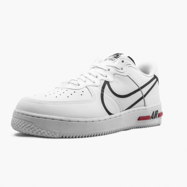 Svart  Nike Air Force 1 React Hvit Svart Rød CD4366 100 Dame/Herre Sneakers