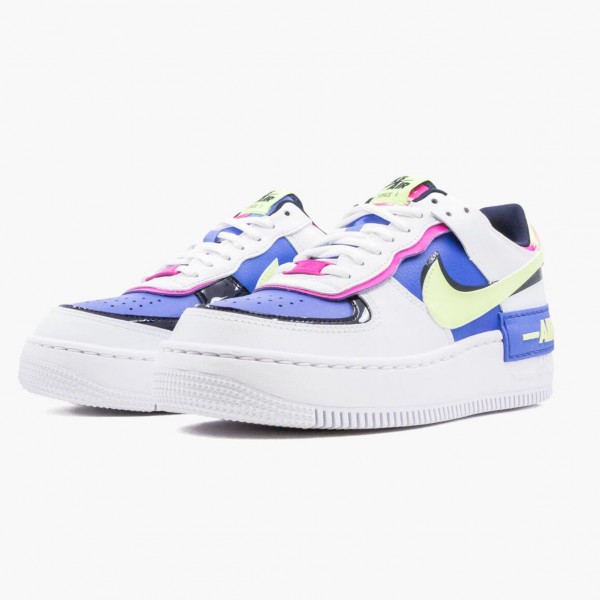 Blå  Nike Air Force 1 Shadow Hvit Sapphire Barely Volt CJ1641 100 Dame Sko