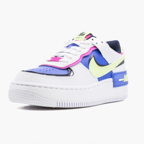 Blå  Nike Air Force 1 Shadow Hvit Sapphire Barely Volt CJ1641 100 Dame Sko