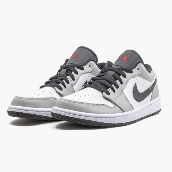 Jordan 1 Retro Low "Light Smoke Grey" Dame/Herre 553558 030 Lt Smoke Grå/Gym Rød-Hvit 