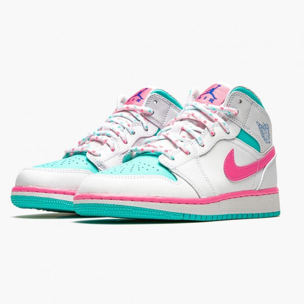 Jordan 1 Mid "Digital Pink" Dame Hvit/Digital Rosa-Aurora Gree 555112 102 