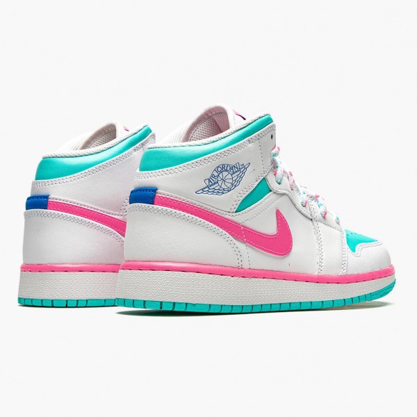 Hvit  Jordan 1 Mid Digital Pink Dame Hvit/Digital Rosa-Aurora Gree 555112 102 Sneakers