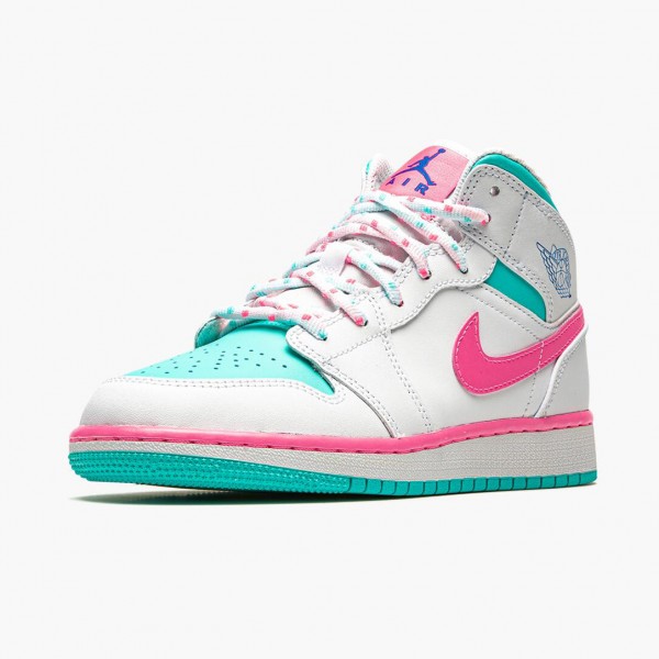 Hvit  Jordan 1 Mid Digital Pink Dame Hvit/Digital Rosa-Aurora Gree 555112 102 Sneakers