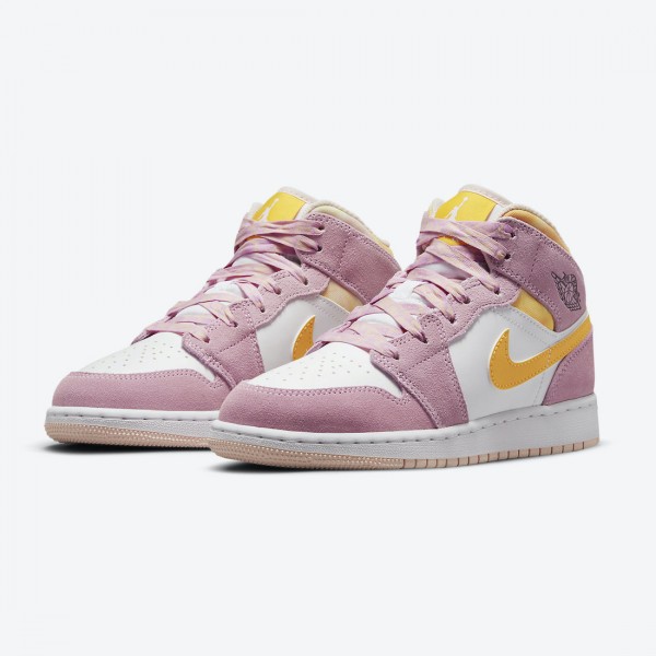 Svart  Jordan 1 Mid SE GS Arctic Pink DC9517 600 Light Arctic Rosa University Gull-Hvit Dame Sko