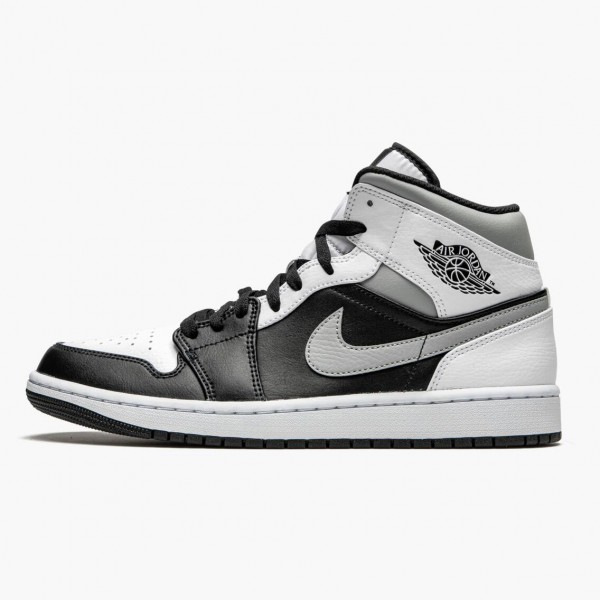 Jordan 1 Mid "White Shadow" Dame/Herre Svart/Hvit-Lt Smoke Grå 554724 073 