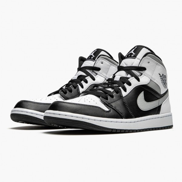 Jordan 1 Mid "White Shadow" Dame/Herre Svart/Hvit-Lt Smoke Grå 554724 073 