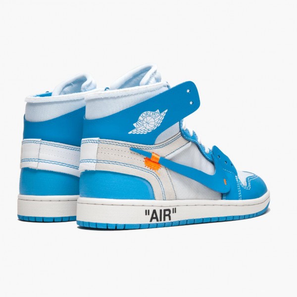 Rabatt  Jordan 1 Retro High Off-White University Blue Dame/Herre AQ0818 148 Hvit/Dark Powder Blå-Cone Sko