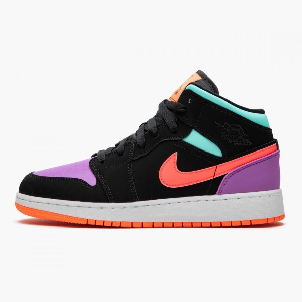 Jordan 1 Mid "Candy" Svart/Total Oransje 554725 083 Dame/Herre 