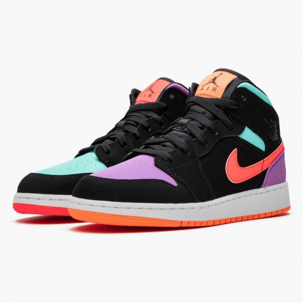 Jordan 1 Mid "Candy" Svart/Total Oransje 554725 083 Dame/Herre 