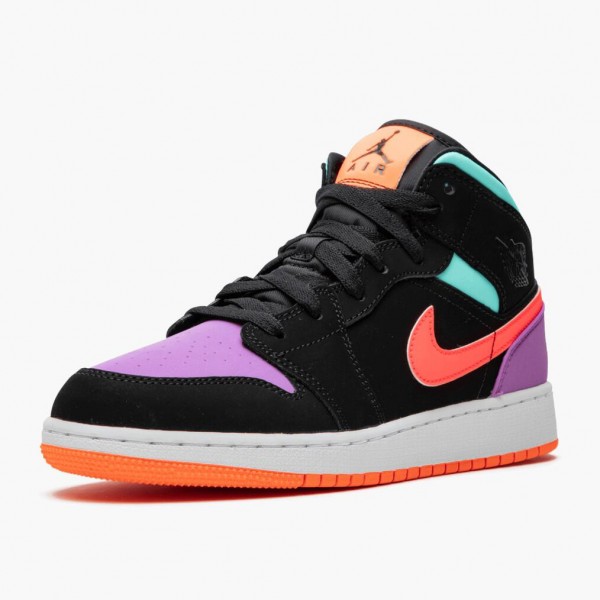 Blå  Jordan 1 Mid Candy Svart/Total Oransje 554725 083 Dame/Herre Sneakers