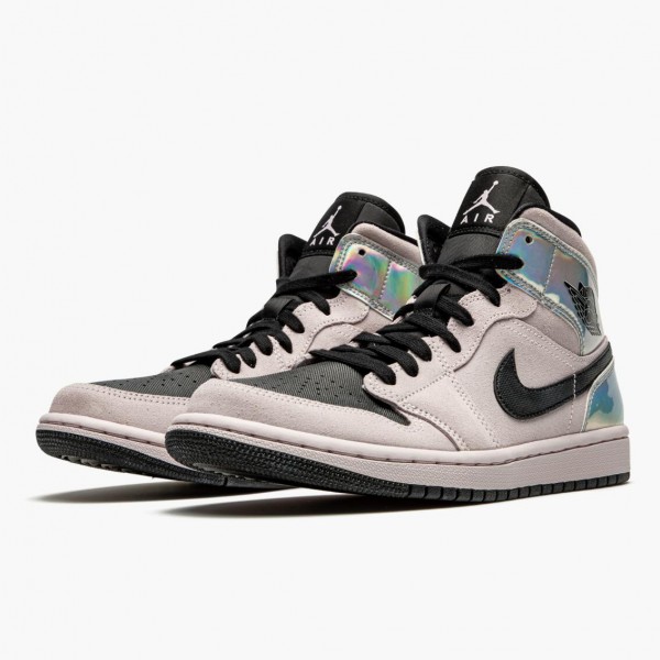 Jordan 1 Mid Dirty Powder "Iridescent" Barely Rose/Svart/Multi BQ6472 602 Dame/Herre 