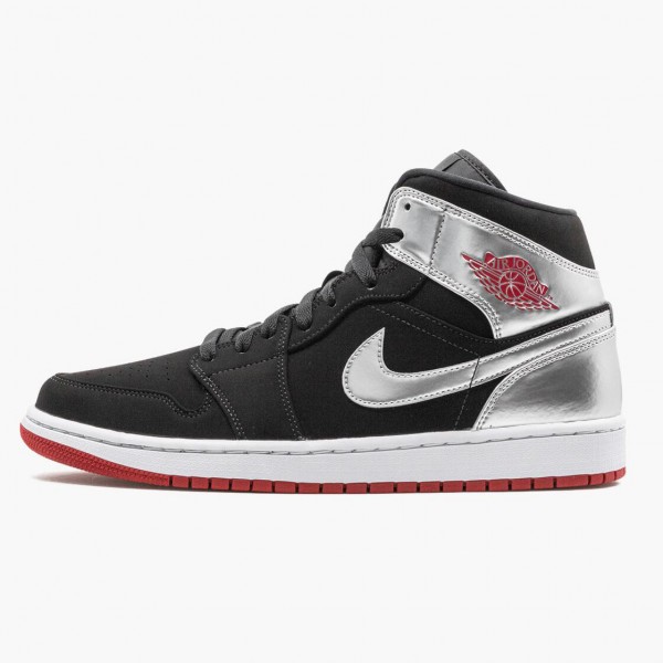 Jordan 1 Mid "Johnny Kilroy" Svart/Gym Rød-Metallic Sølv 554724 057