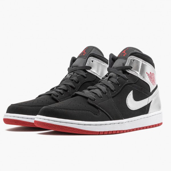 Jordan 1 Mid "Johnny Kilroy" Svart/Gym Rød-Metallic Sølv 554724 057