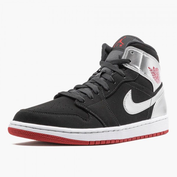 Het  Jordan 1 Mid Johnny Kilroy Svart/Gym Rød-Metallic Sølv 554724 057 Sko