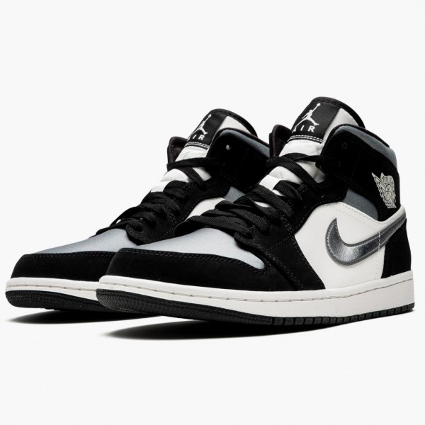 Jordan 1 Mid "Satin Grey Toe" Svart/Anthracite-Sail 852542 011