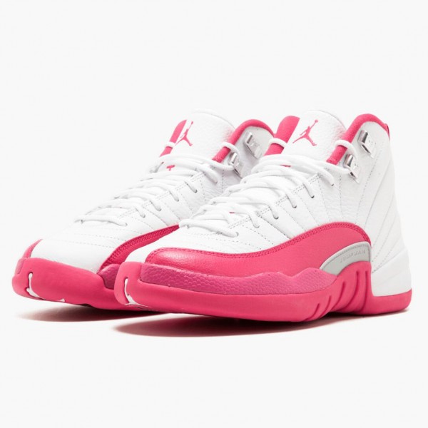 Jordan 12 Retro "Dynamic Pink" Dame 510815 109 Hvit/Vivid Rosa-Mtllc Sølv