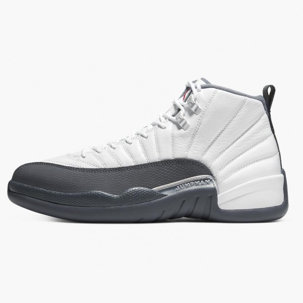 Jordan 12 Retro Hvit "Dark Grey" Herre 130690 160 Hvit/Dark Grå-Gym Rød