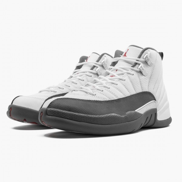 Jordan 12 Retro Hvit "Dark Grey" Herre 130690 160 Hvit/Dark Grå-Gym Rød