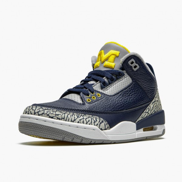 Hvit  Jordan 3 Retro Michigan Herre 820064 Svart/University Gull-Cement G Sko