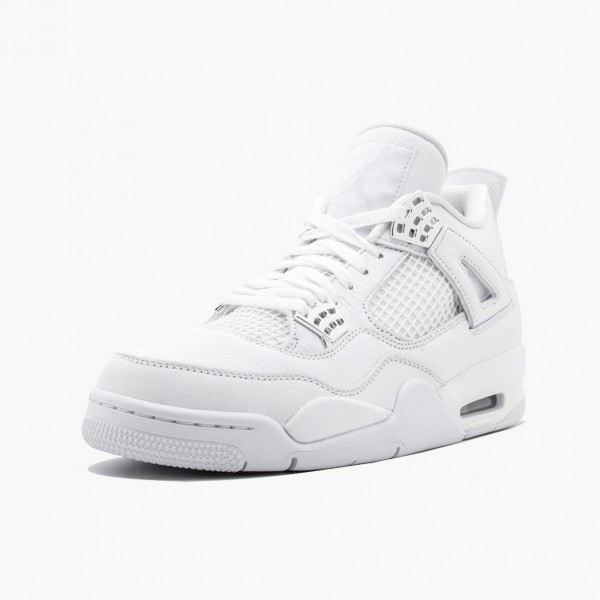 Het  Jordan 4 Retro Pure Money Dame/Herre 308497 100 Hvit/Metallic Sølv Sko