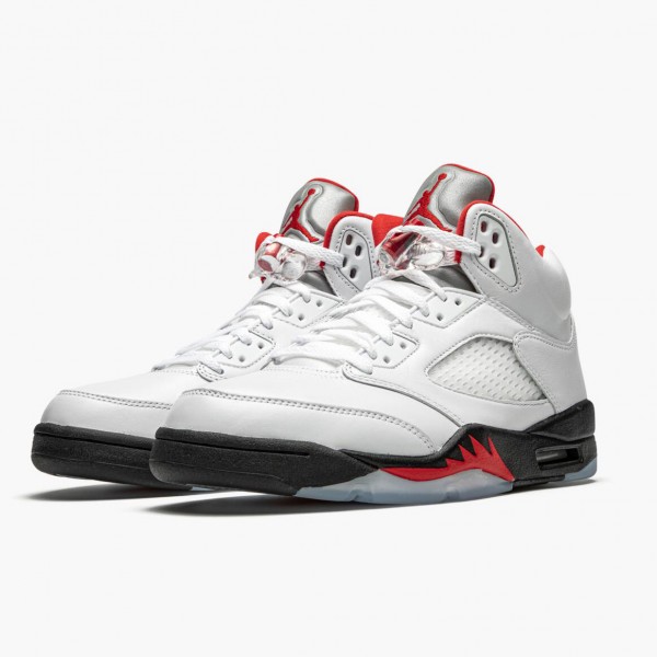 Jordan 5 Retro "Fire Red Silver Tongue" Herre True Hvit/Fire Rød-Svart DA1911 102 