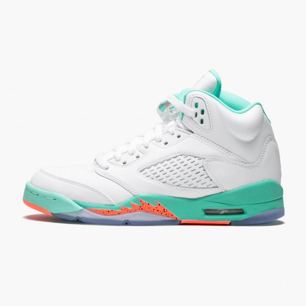 Jordan 5 Retro "Light Aqua" Dame/Herre Hvit/Crimson Pulse-Light Aqua 440892 100 