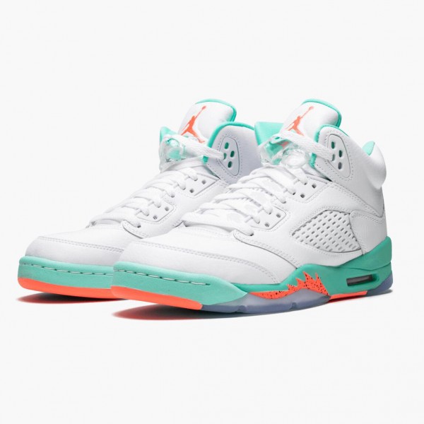 Jordan 5 Retro "Light Aqua" Dame/Herre Hvit/Crimson Pulse-Light Aqua 440892 100 