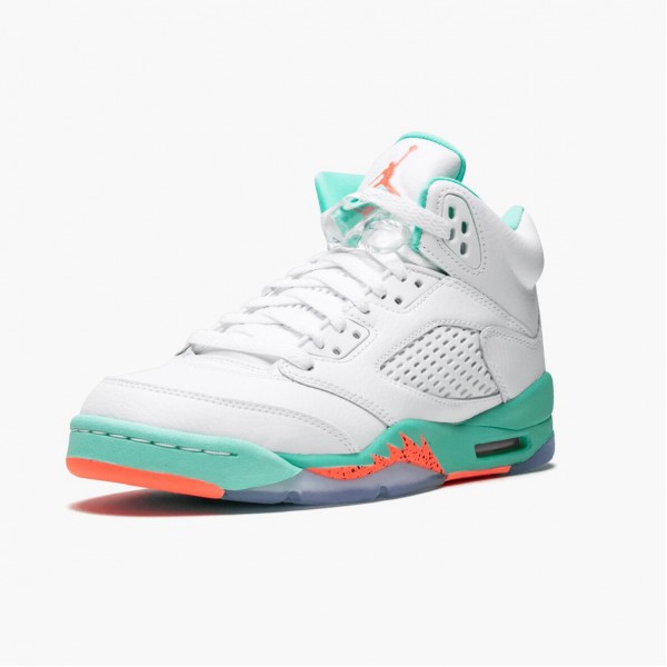 Rabatt  Jordan 5 Retro Light Aqua Dame/Herre Hvit/Crimson Pulse-Light Aqua 440892 100 Sneakers