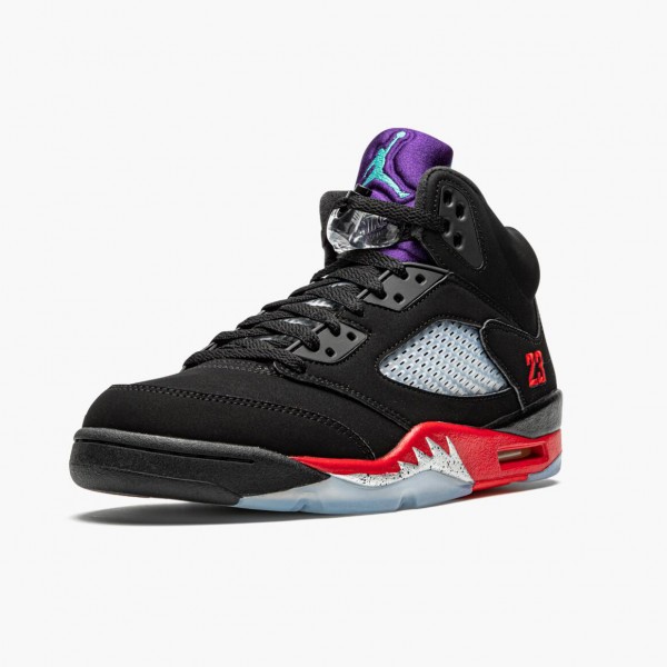 Ny  Jordan 5 Retro Top 3 Herre Svart/Fire Rød-Grape Ice-New E CZ1786 001 Sneakers