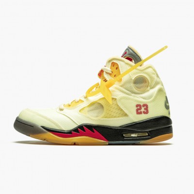 OFF-WHITE x Jordan 5 Retro "Sail" Herre Sail/Fire Rød-Muslin-Svart DH8565 100 