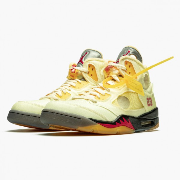 OFF-WHITE x Jordan 5 Retro "Sail" Herre Sail/Fire Rød-Muslin-Svart DH8565 100 