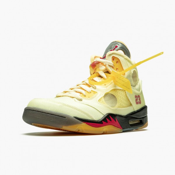 Brun  OFF-WHITE x Jordan 5 Retro Sail Herre Sail/Fire Rød-Muslin-Svart DH8565 100 Sneakers